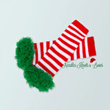 Red and White Striped Leg Warmers with Green Ruffles