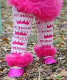 Pink princess leg warmers with hot pink ruffles.