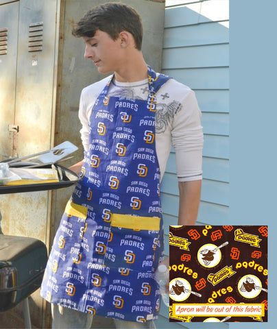 San Diego Padres baseball apron.  Mens cooking / bbq apron with pockets. plus size apron.
