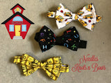 School Bow Ties, You choose from School Buses, Alphabet on black or a yellow ruler print.  This bow tie is great for Back to School, teachers, principles, or other school occasions or events. 