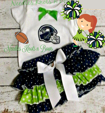 Baby girls and toddlers Seattle Seahawks game day football outfit.  Baby NFL outfit girls