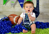 Baby Boys & Toddlers Seattle Seahawks football outfit.  Fun for taking your little one out to his first game, using for milestone photo shoots or using as a baby shower gift for those die hard team fans that would be so excited to dress him up in team colors for the first time. 