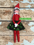 St. Patrick’s Day Christmas Elf Skirt, Shamrocks on Black, Barbie Clothes