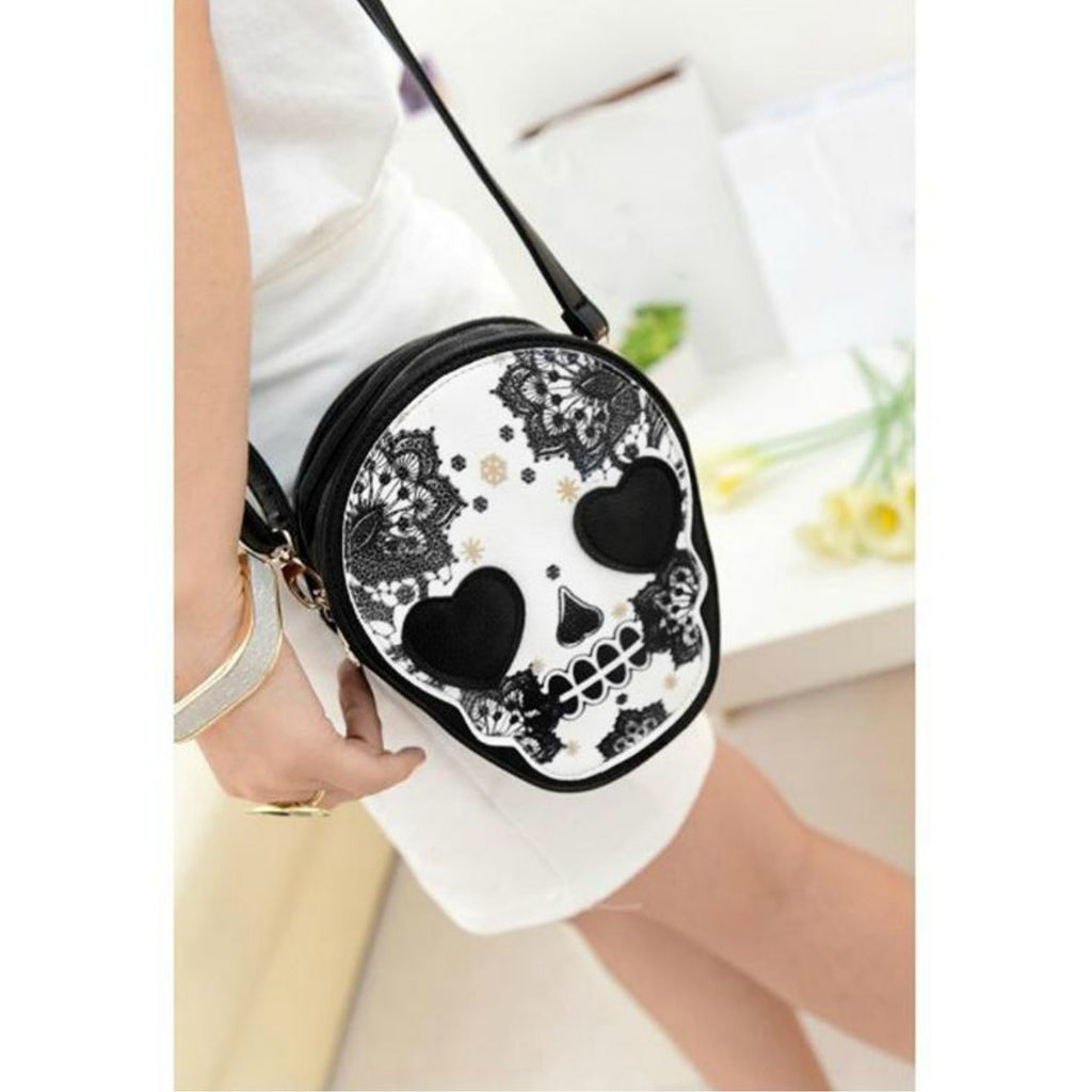 Skeleton Floral Rose Sugar Skull Girly Pattern Print Crossbody Bags