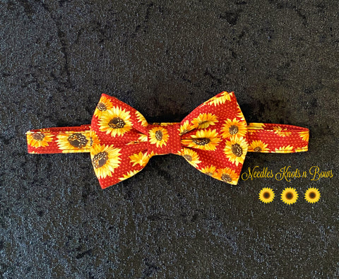 Fall, Harvest Sunflower print pretied bow tie. 