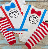 Twin boys thing 1 and thing 2 onesies 