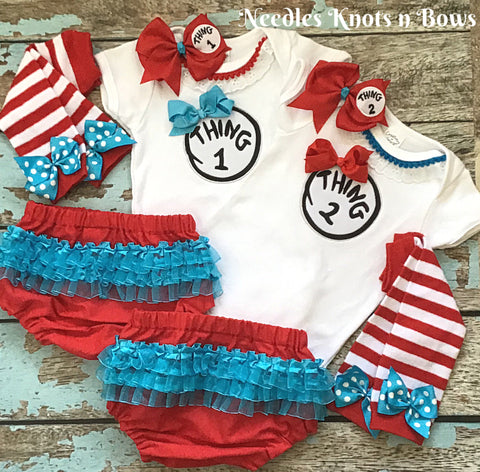 Thing 1 & Thing 2 girls baby outfit.