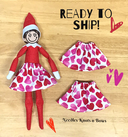 Valentine Hearts Christmas Elf Skirt, Doll / Barbie Clothes
