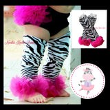 Zebra print leg warmers with hot pink ruffles.  Baby  girls and toddlers ruffled leg warmers.