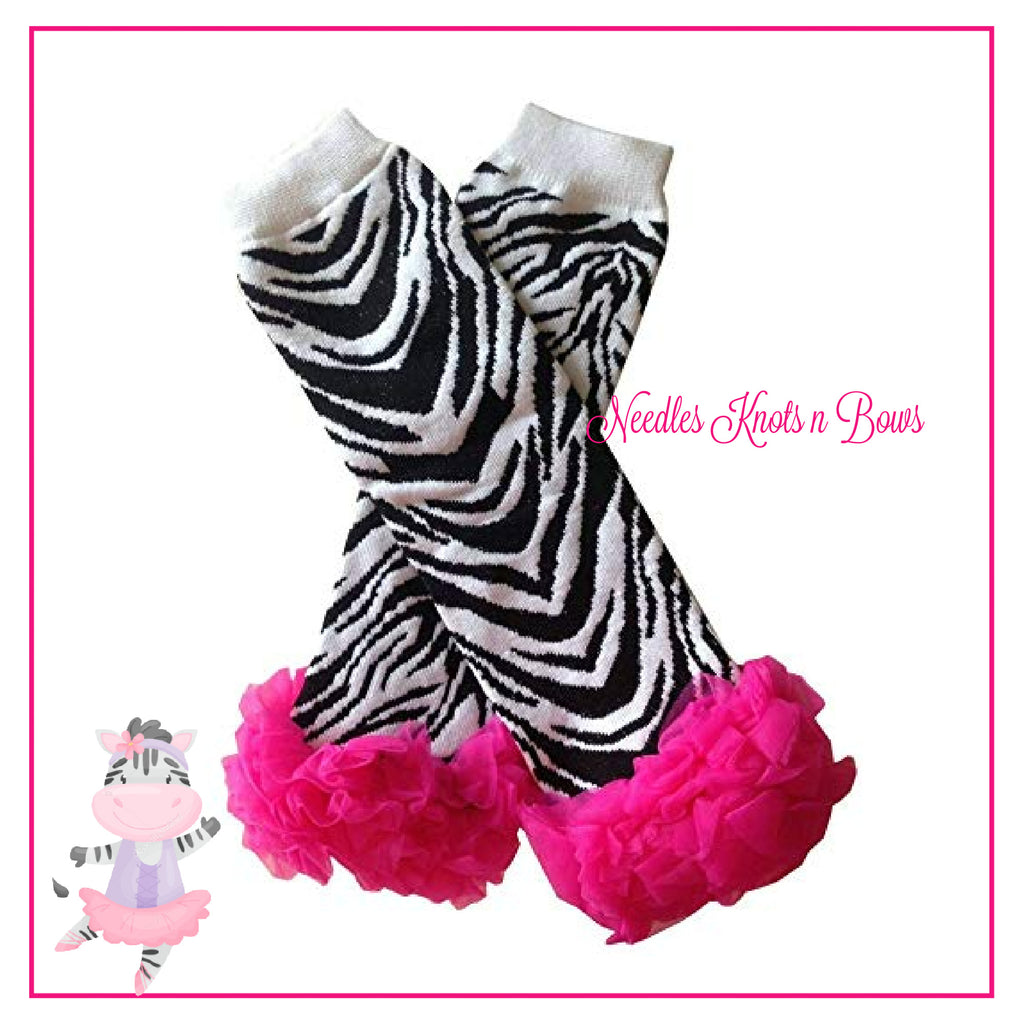 Zebra Print Leg Warmers with Hot Pink Ruffles Needles Knots n Bows