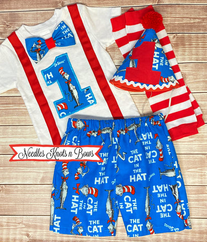 Boy Dr. Suess Birthday Outfit.  Boys 2nd Birthday outfit.