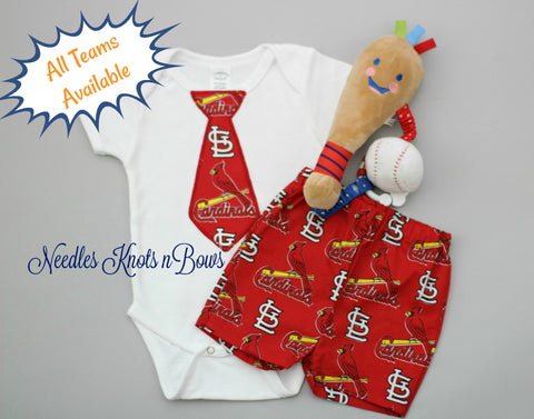 Boys St. Louis Cardinals game day baseball outfit.  MLB baby toddler outfit